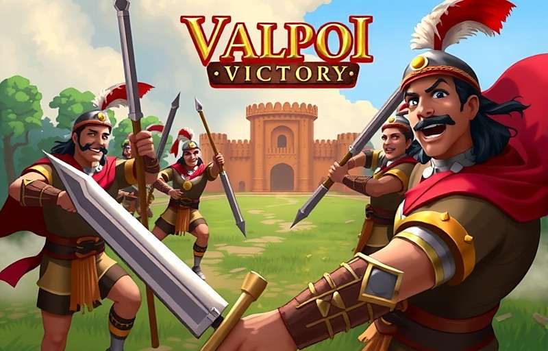 Valpoi Victory game cover featuring ancient Indian warriors in battle formation with fort in background