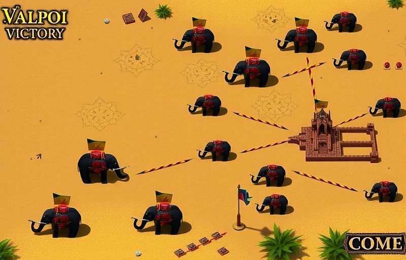 Concept art for Valpoi Victory's Ancient Kingdoms expansion showing Mauryan army formations and elephant units